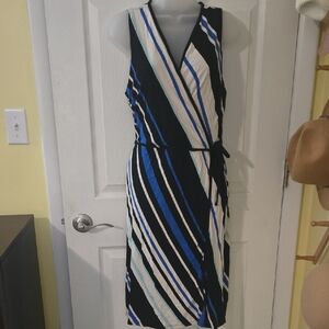 White House Black Market Blue and Black Striped Midi Dress